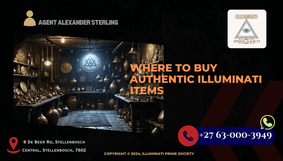 A mysterious, dimly lit shop filled with ancient artifacts and Illuminati symbols.