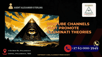 An enigmatic illustration of a pyramid with an all-seeing eye, symbolizing the Illuminati, set against a backdrop of a mysterious, dark landscape.