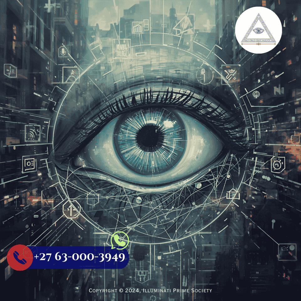 An eye symbol intertwined with social media icons, emphasizing the convergence of mysterious secrets and modern technology. (1)