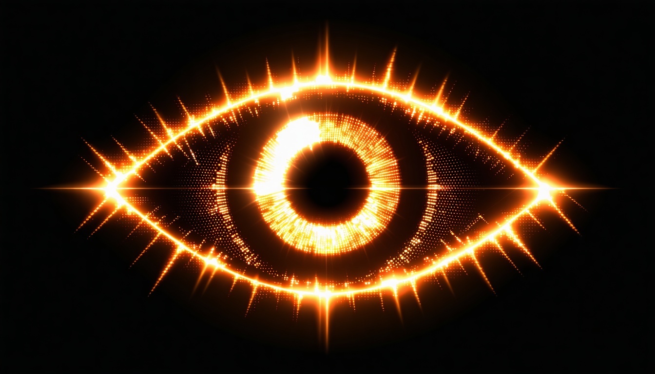 An enigmatic eye symbol glowing on a dark background, representing the all-seeing eye associated with Illuminati themes in video games.